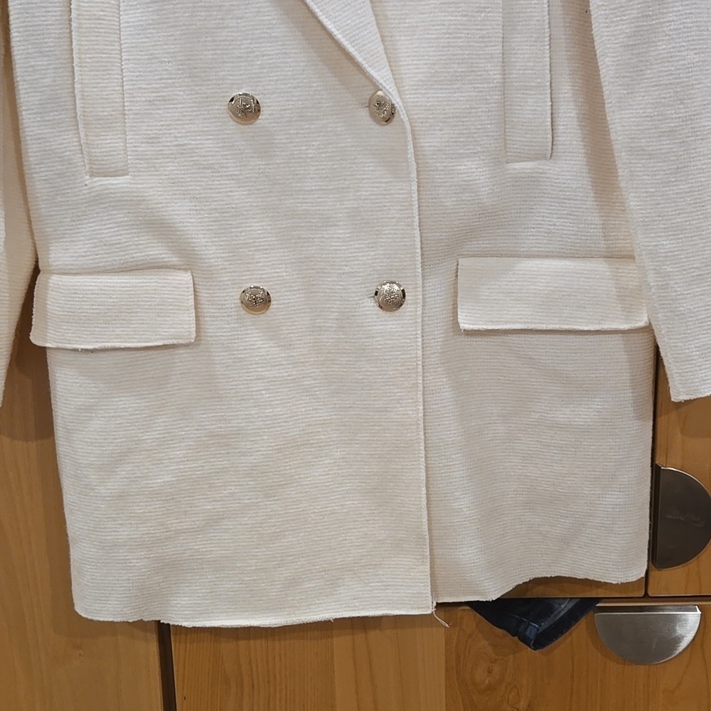 Zara Women's Blazer Coat, Wool Blend, Unlined, Creamy White, Buttons, Small - Picture 2 of 16